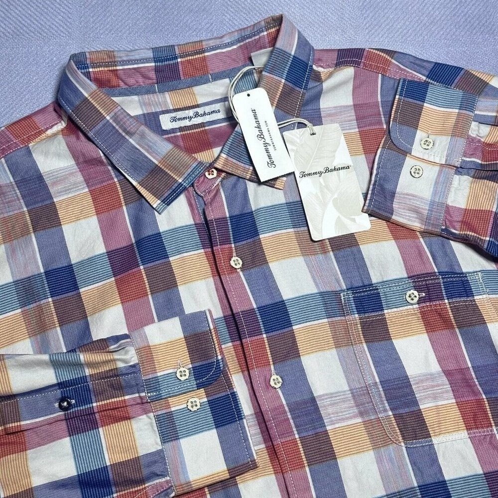 Tommy Bahama Men's Big & Tall 2XB Pure Coral Mendocino Button Front Plaid Shirt